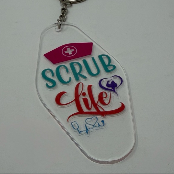 Handmade Accessories - Handmade Nurse Keychain Scrub Life Acrylic Clear Pink Blue Red Modern